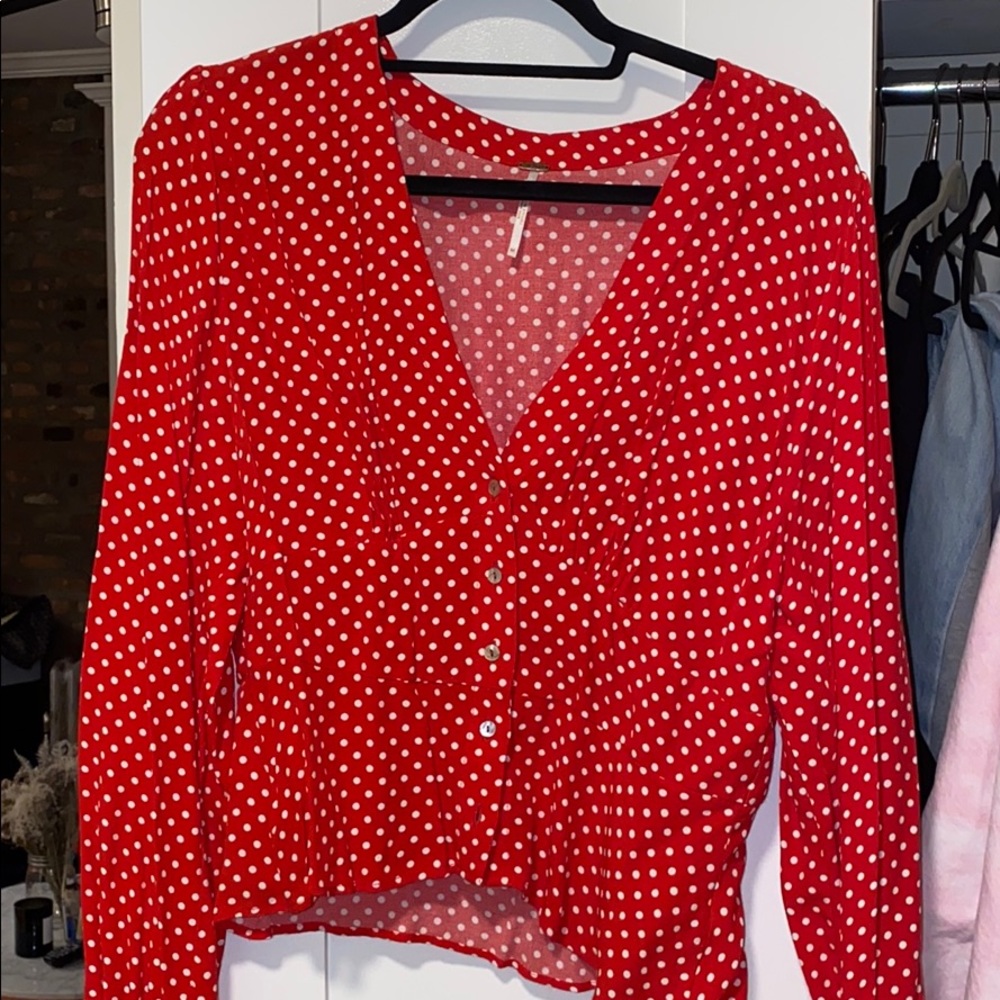 Free People Red Polka Dot Top
